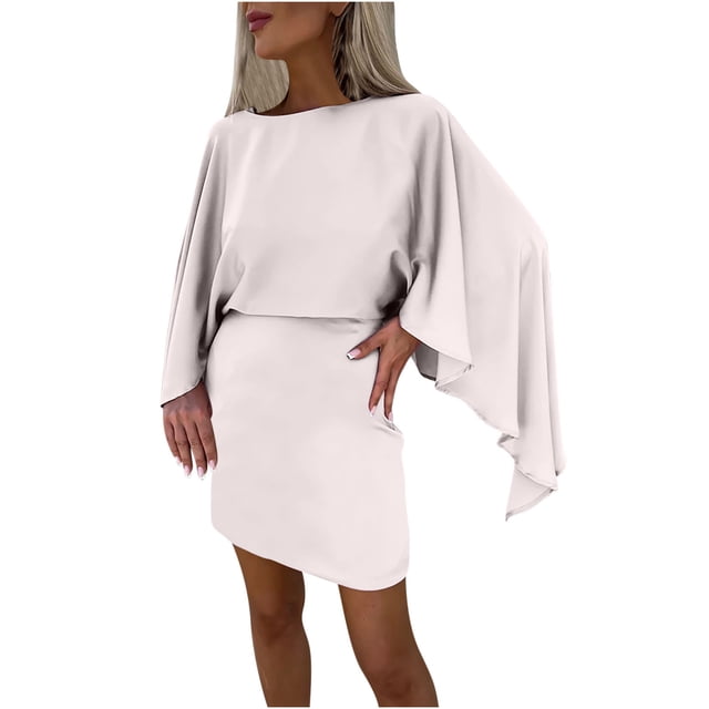 YUTK Robes pour Femmes en Liquidation, Robe Raglan en Satin Beige TG