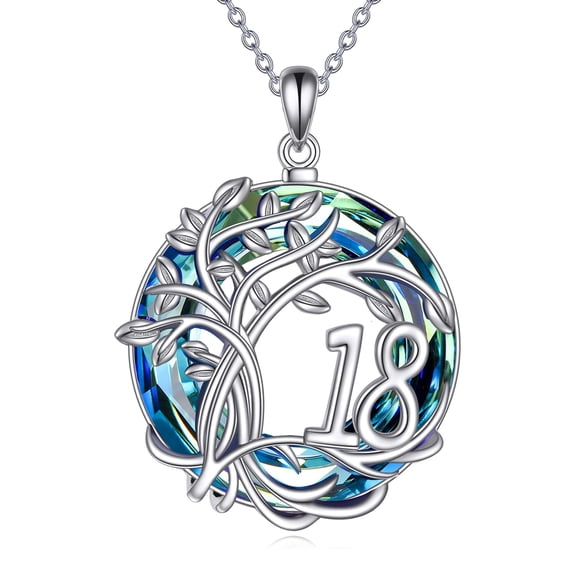 YAFEINI 18th Birthday Gifts for Women 925 Sterling Silver Tree of Life Necklace Blue Crystal Jewelry for Her