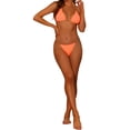 thumbnail image 2 of Conjuntos de bikini de cadena halter para mujeres INSPIRE CHIC, 2 piezas, parte inferior triangular con lazo de encaje acanalado, trajes de baño en color naranja fluorescente medio, 2 of 5