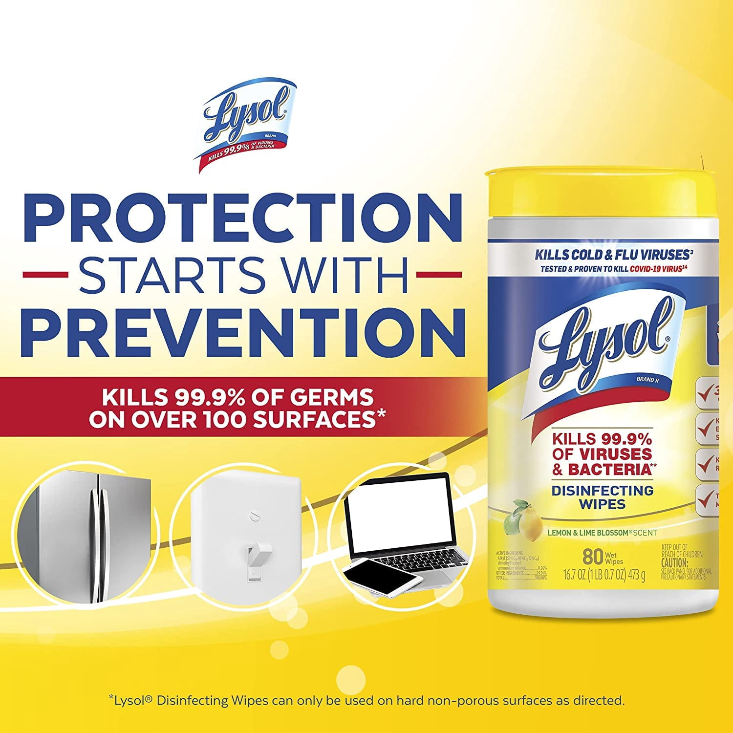 Lysol 84251CT Lemon Disinfectant Wipes 80 Wipes 2 Pack, Pre-Moistened for Commercial Spaces Hospitals Gyms, White