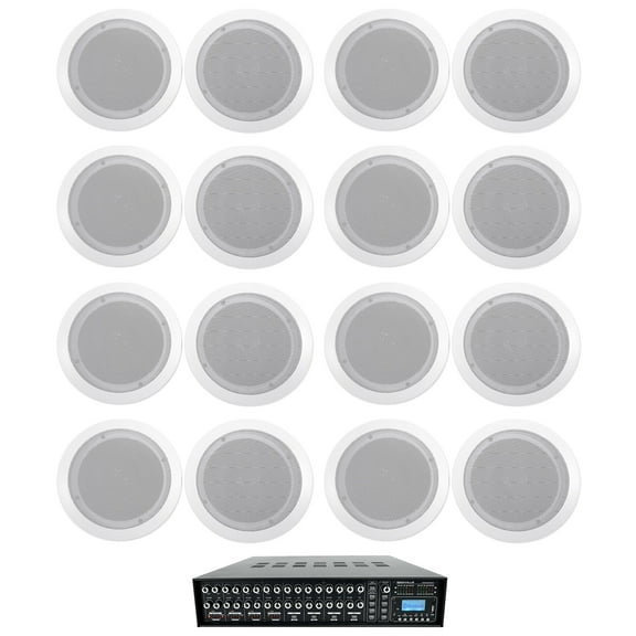 Rockville 4-Zone Multi Room Audio System w/ (16) 6.5" White Ceiling Speakers