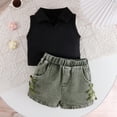 thumbnail image 2 of BOOMNY Toddler Girls Outfit Set 2 Peice Clothes Set for Girl Sleeveless Solid Color Tops Denim Shorts Cozy Kids Dailywear, 2 of 9