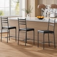 thumbnail image 2 of Modern Upholstered Bar Stools Set – Padded Seat, Curved Ladder Back, Metal Frame, Footrest – Counter Height Dining Chairs for Kitchen Island, Dining or Restaurant – Dark Coffee Gold Beads, 2-Pack, 2 of 7