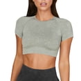 thumbnail image 1 of Aayomet Product Title: Women's Solid Color Washed and Frosted Beautiful Back Vest Round Neck Short Sleeve Came Women (Green, L), 1 of 5