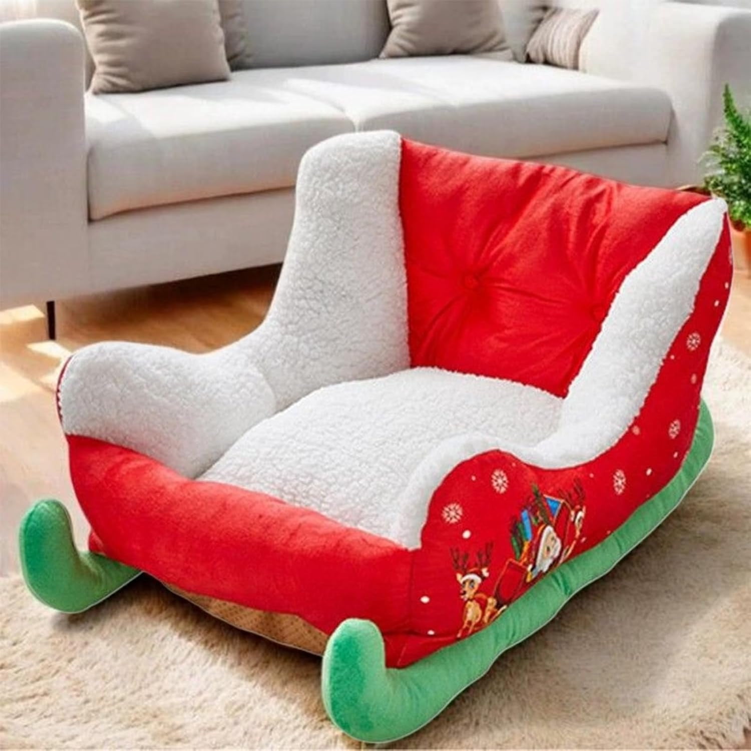 Jubipavy Pet Bed Bed For Cats Christmas Sleigh Dog Bed Festive Cozy Insulated Nests For Winter Holiday Puppy Animals Calming Sleeping Cats Cold Weather Nights Cozy Indoor