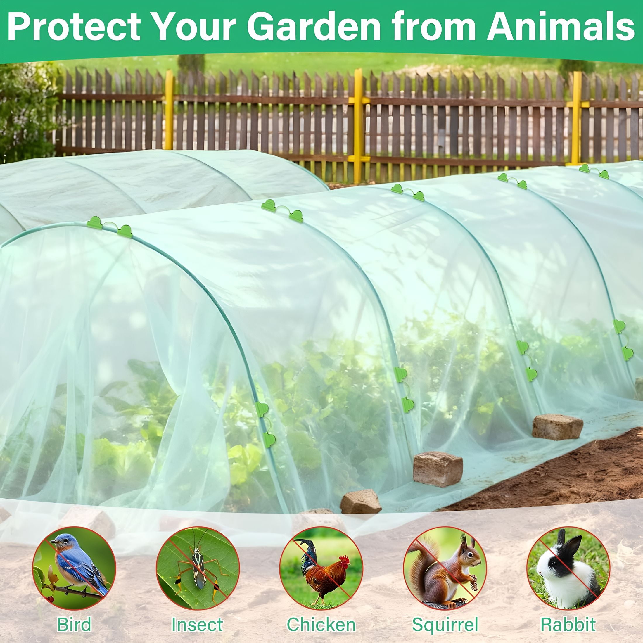 XIBUFE Garden Mesh Netting Kit for Raised Beds,10X33Ft Ultra Fine Mesh Netting&6 Sets 8Ft Fiberglass Garden Hoops,Insect Netting Row Cover,Pest Barrier Protection for Vegetable Fruits Flowers