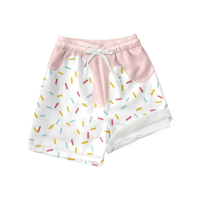 TOOYOU Toddler Boy Swimsuit Swim Trunks Double Layer With Drawstring Ice Print Comfortable Beach Swimwear For Kids Child Bathing Suit For Swimming Lessons And Beach Size 7 Years,Hot Pink