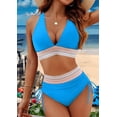 thumbnail image 2 of Women Tummy Control Swimsuits Color Block Two Piece Drawstring Bathing Suit Sky Blue S, 2 of 7