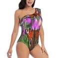 thumbnail image 3 of Sikiie Peacock butterfly Print Women One Piece Swimsuits Tummy Control One Shoulder Bathing Suits Ruffle Swimwear, From S to XXL-Small, 3 of 6