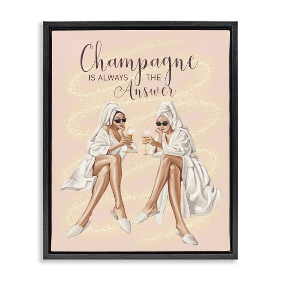 Stupell Industries Art Deco Champagne Typography Quote Pink Glam Robes Cheers Black Floating Frame Canvas Art, 17 x 21, by Ziwei Li