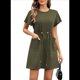 thumbnail image 2 of Vestidos de Mujer Verano 2025, Informales, Cuello Redondo, Volantes, Corta, Fluidos, Corte A, Minivestido con Bolsillos, Verde L, 2 of 8