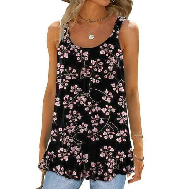 SMihono Débardeurs pour Femmes Débardeur Décontracté à Imprimé Floral Col Rond Sans Manches T-Shirt Débardeur Débardeurs pour Femmes Hauts d'Été pour Femmes