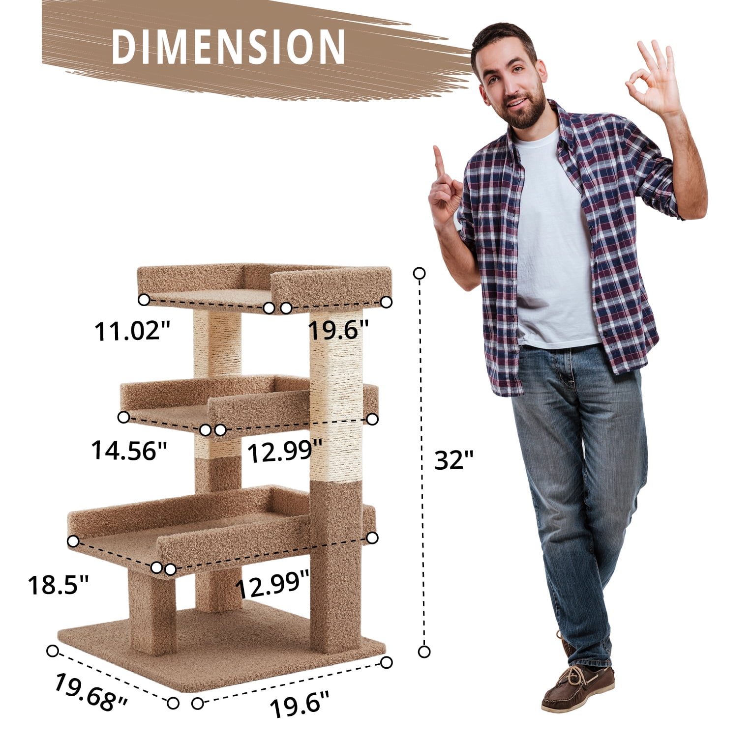 Nala 3-Tier Cat Tree Tower for Indoor Cats – Large Cat Tower & Cat Condo for Large Cats | Cat Tree House & Cat Castle for Multi-Cat Homes - Beige