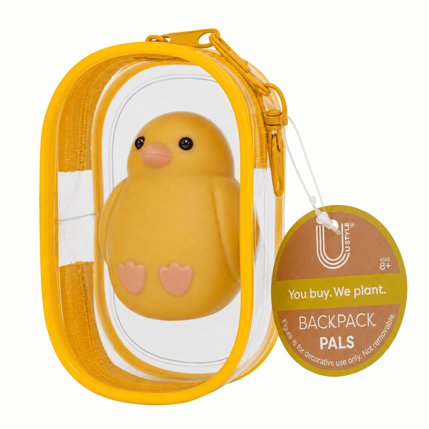U Style Flocked Figure Trinket Pouch Keychain, Yellow Chick, Yellow Case