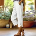 thumbnail image 2 of Wensltd Women Capri Pants Elastic Waist Button Detail Split Hem Soft Lightweight Casual Wear With Pockets, 2 of 6