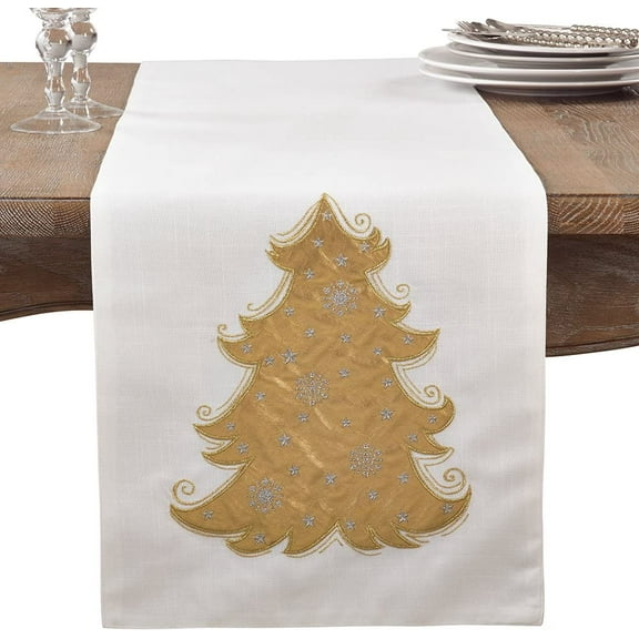 Fennco Styles Christmas Tree Design Cotton Table Runner(14"x72" Christmas Tree Table Runner)