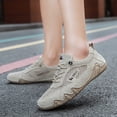 thumbnail image 3 of Pandaie Women's Men's Leather Mesh Trail Shoes for Hiking Walking Lightweight Breathable Barefoot Summer Sports Retro Sneakers Khaki,10, 3 of 7