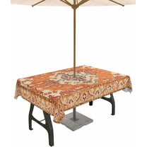 Red Boho Outdoor Tablecloth - 60x60 Inch Square Dining Table Cover, Southwestern Vintage Geometric Art Waterproof Outdoor Table Cloth with Umbrella Hole & Zipper for Picnic/Patio/Party