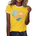 thumbnail image 2 of Tees Tops For Women T-Shirts Color Block Graphic Short Sleeve Beach Summer Layer Clothes Yellow S, 2 of 6