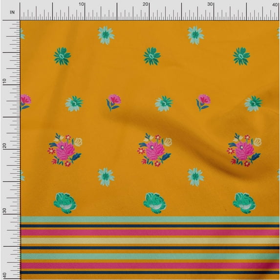 oneOone Cotton Cambric Fabric Stripe & Floral Panel Print Fabric BTY 56 Inch Wide