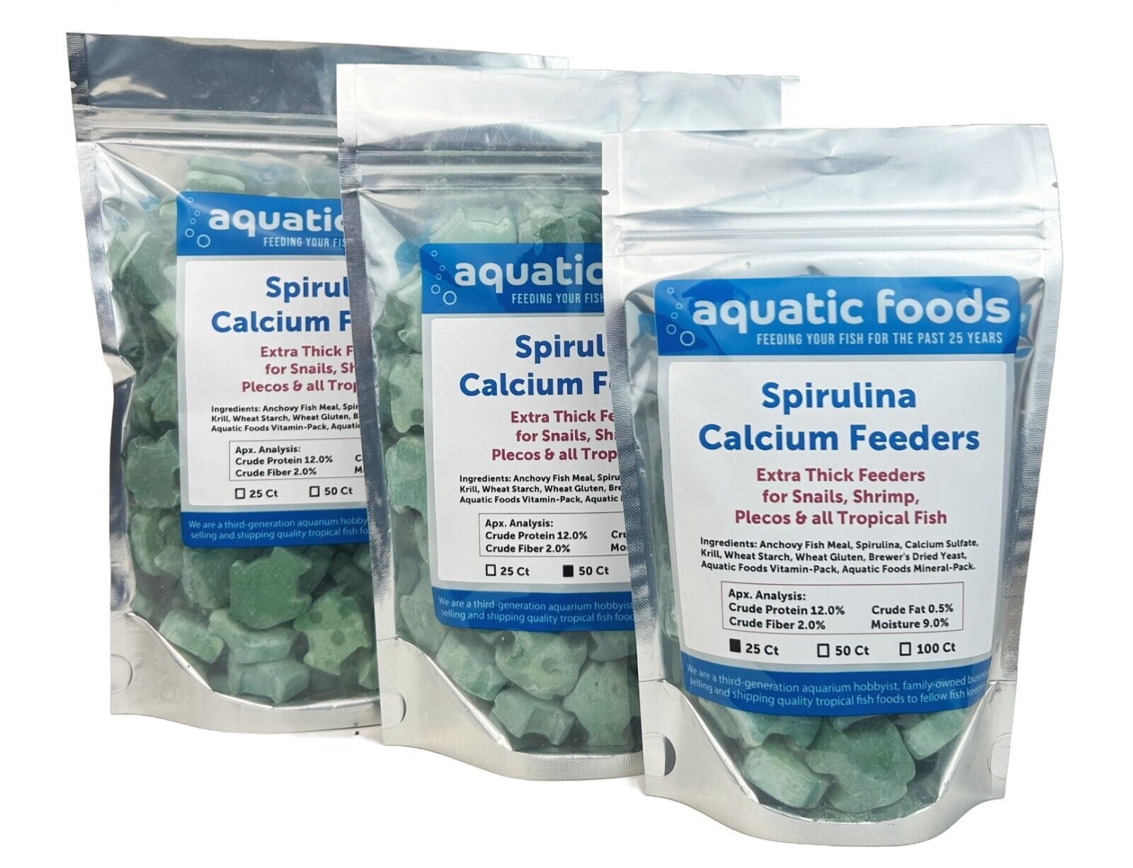 Aquatic Foods Inc. Spirulina Enriched Calcium Feeders for Shrimp, Snails, Crabs, Crayfish, Pleco, Catfish, All Tropical Fish…100 Count Bag
