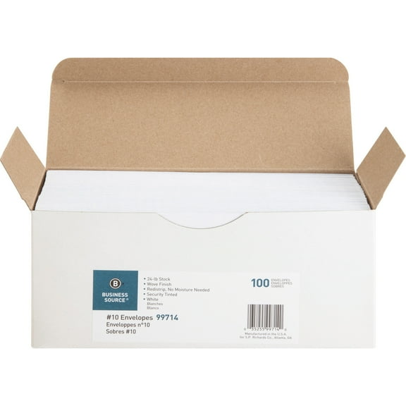 Business Source No. 10 Peel-to-seal Security Envelopes - Business - #10 - 24 lb - Peel & Seal - Wove - 100 / Box - White | Bundle of 5