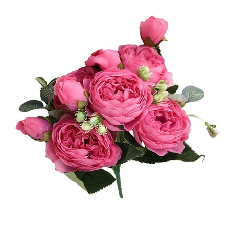 Bouquet de fleurs 5 têtes artificielles boutons de rose mariage décoratif  en tissu de soie en plastique fausse fleur, rose rouge | Walmart Canada