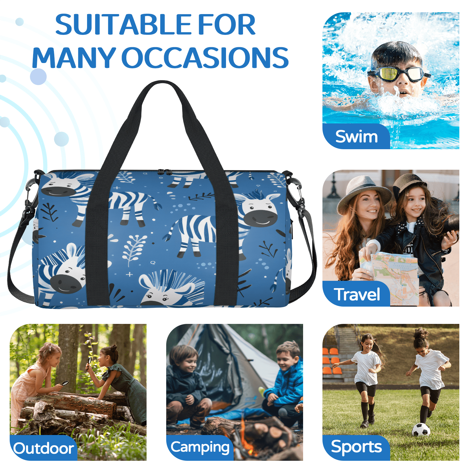 Herdesigns Zebra Gym Bag for Women, Duffle Bag for Travel Sport, Leaf Plant Lightweight Waterproof Carry on Weekender Dance Yoga Workout Bags