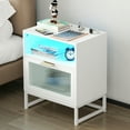 thumbnail image 2 of uhomepro Nightstand with LED Lights and Charging Station, Modern High Gloss End Side Table with Glass Decorated Drawer and Open Shelf for Bedroom, White, 2 of 12