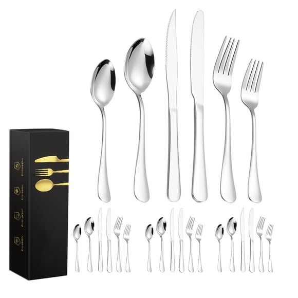 Coofit Couverts Couverts en Acier Inoxydable : Ensemble de Vaisselle 24 Pcs Ustensiles de Service pour la Maison