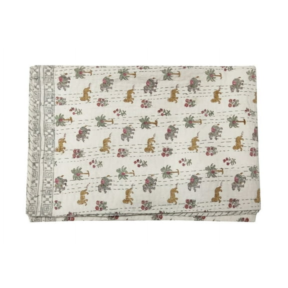 Indian Vintage Handmade Floral Print Blanket Quilt Bedspread Throw Cotton Kantha Gudari Single size Bedding Bed Cover Throw Sofa cover