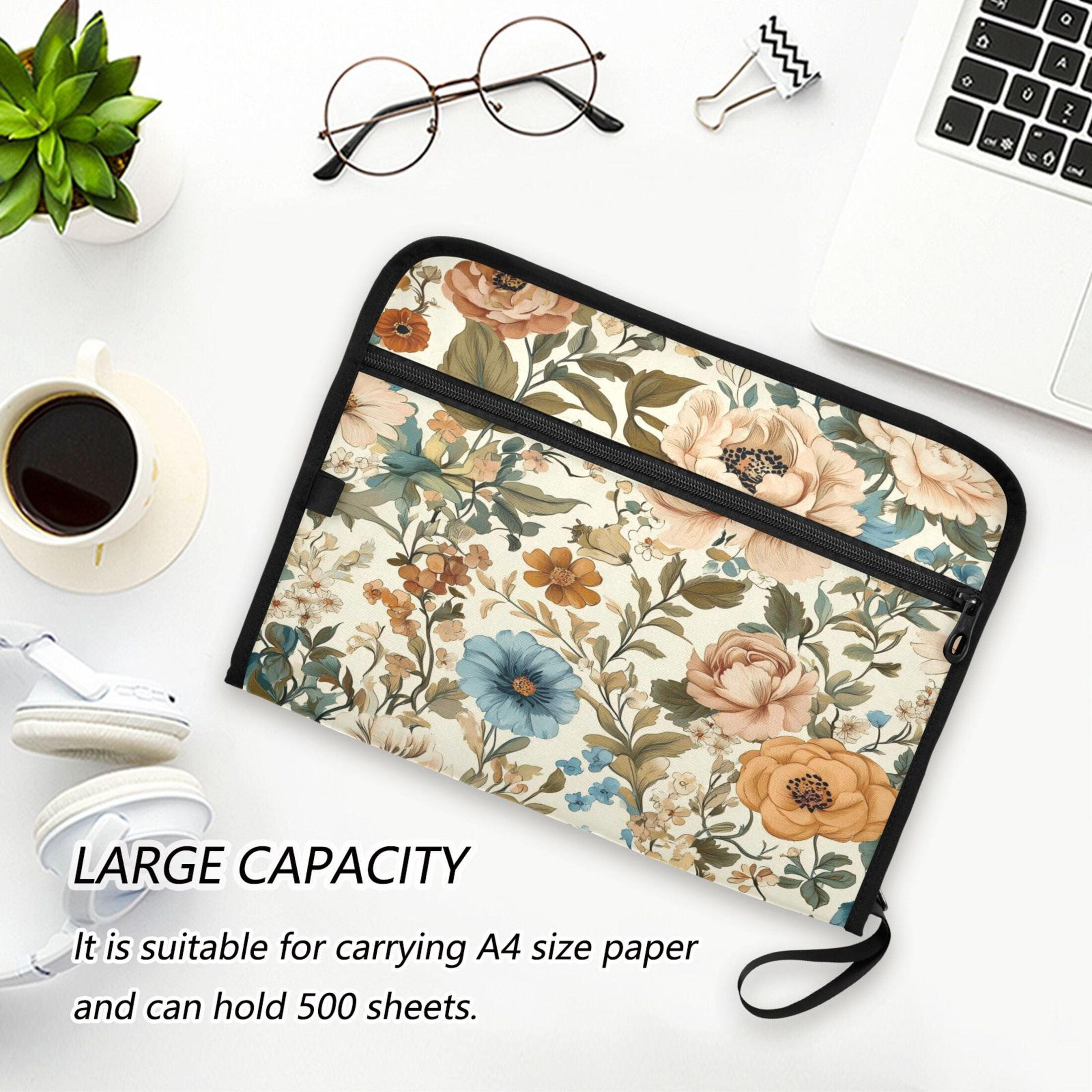 Accordion File Organizer with Zip Closure 13 Pockets Expanding File Folder Letter A4 Paper Document Organizer for Home Office Beautiful Vintage Floral