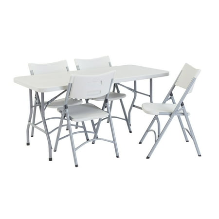 National Public Seating 5 Ft Rectangular Heavy Duty Folding Table And 4 Heavy Duty Plastic Folding Chairs