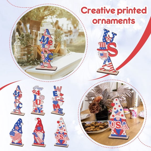 4Th of July Decoration, Patriotic Decor, 4*8in, Home Decorations, Welcome Home Decorations, Heart Decorations for Home, Wooden, Stars Stripes, Independence Day Decorations, 1 Pc