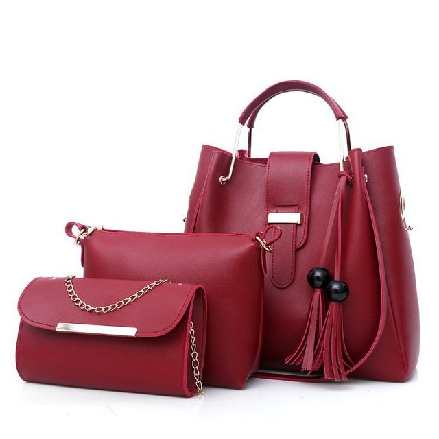 Bolso de mujer con un solo hombro en diagonal para otoño e invierno, bolso tipo cubo portátil, bolso con borlas, bolso para madre, conjunto de tres piezas