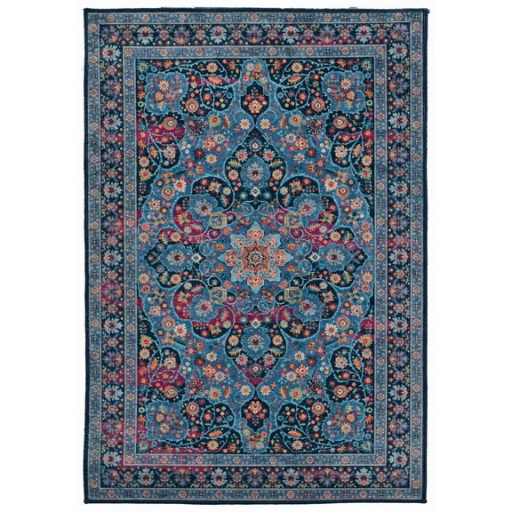 Contemporary Home Living 3.25' x 5' Floral Medallion Area Throw Rug - Navy Blue and Blue