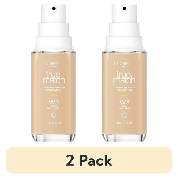 (2 pack) L'Oreal Paris True Match Cream Foundation Makeup, W3 Warm Light Medium, 1 fl oz