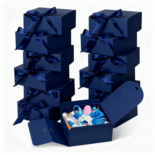 Caja de Regalo WLUSEAXI Paquete de 12 Pequeñas Azules con Cintas 11x11x5 cm