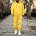 thumbnail image 2 of Hearthz Fleece Zip Up Men's Sweatshirt Suit 2 Piece Outfit Oversized Hoodie Jacket Sweatsuits Pants Fall Winter Warm Athletic Sweat Suits Men Yellow XXXL, 2 of 8
