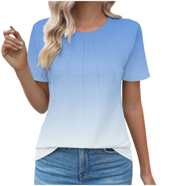 Pantalones Cortos para las Mujeres Sexy Cuello Redondo de Moda Casual de Manga Corta de Poliéster, Blusa de Verano de Primavera para el Uso Diario