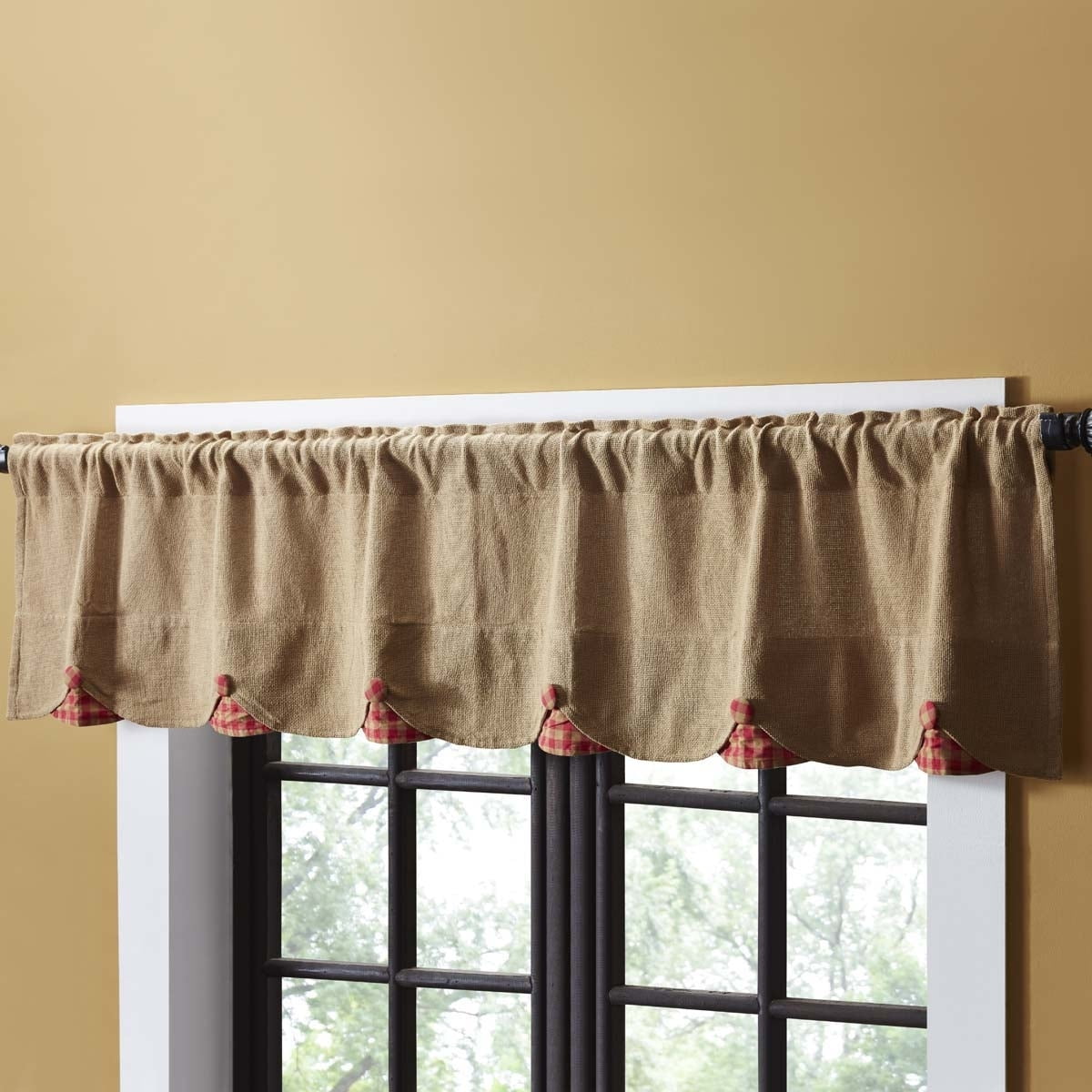 Natural Black Tan Primitive Kitchen Curtains Burlap Natural Check