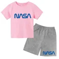 thumbnail image 3 of Conjunto de 2 camisetas y pantalones cortos con estampado de letras de verano para niños de 2 a 13 años, ropa deportiva de calle para niños y niñas, 3 of 5