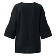 thumbnail image 4 of SDNall Womens Summer Fashion Cropped Sleeves Round Neck Cotton Line Loose Shirt Blouse, 4 of 9