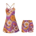 thumbnail image 5 of Yuyamidu Hippie Flowers Spaghetti Strap Dresses for Women Cross Back Mini Dress Colorful Floral Athletic Night Out Dress Golf Tennis Dresses Size XS, 5 of 7