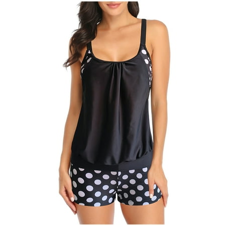 

Finelylove Swimsuit Women Two Piece Padded Sport Bra Style Bikini Black XL