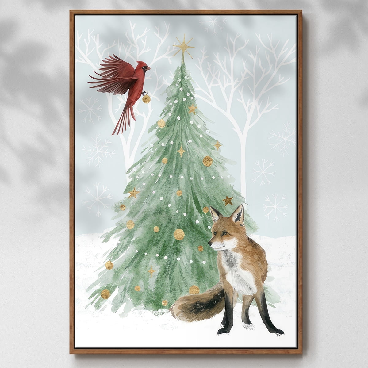 Christmas in the Forest Collection B - Framed Gallery Wrapped Holiday Canvas - 17 x 25 - Rosewood Frame