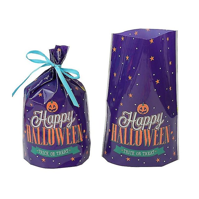 50 bolsas de dulces de Halloween, bolsas de regalo para galletas, cajas de dulces para decoración de fiestas de Halloween, color morado