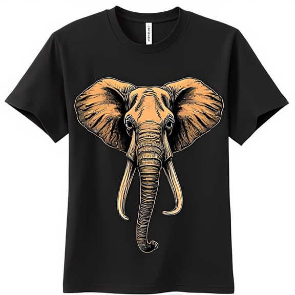 Stylized Black T-Shirt with Smiling Elephant Head Graphic Unique & Fun Design