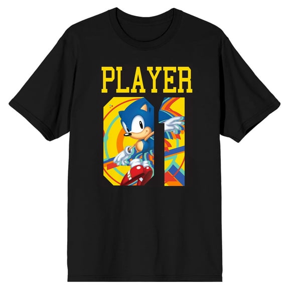 Bioworld Sonic The Hedgehog Player 1 Mens Black Graphic Tee