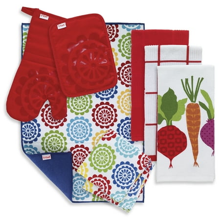 Kitchen Linens Basics Set, Eight Pack, Red